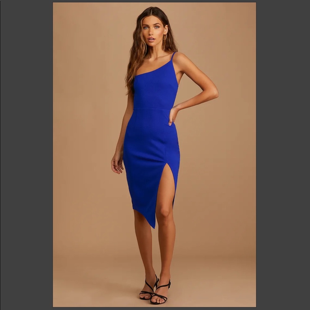 Lulu’s | Cobalt Blue Asymmetrical Midi Dress | Small